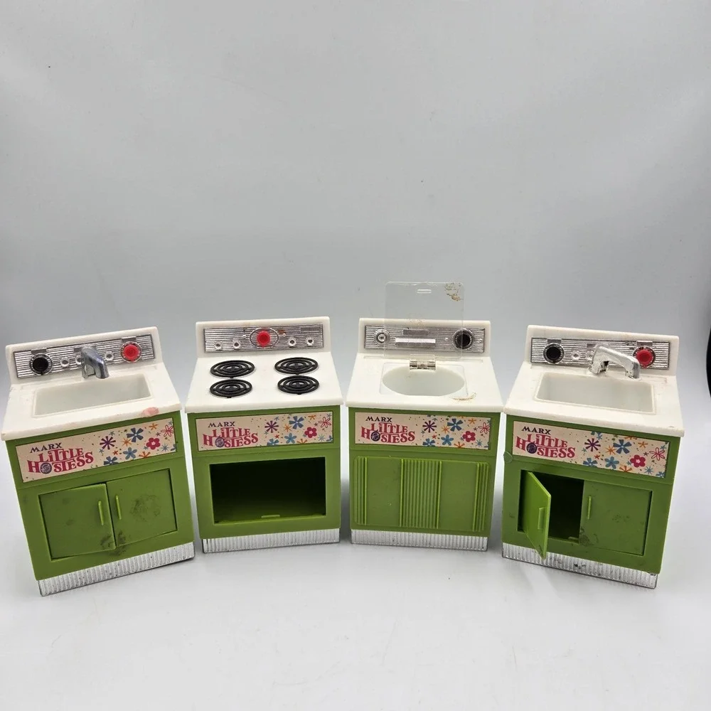 Vtg 50s Marx Toys 4 Mini Appliances Pretty Maid Little Hostess Avocado Green‎